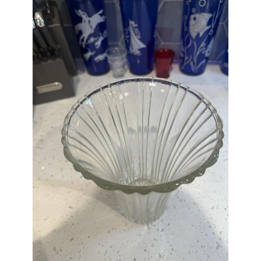 Anchor Hocking Crystal Old Cafe Ribbed Flower Vase Vintage Mid Century Glass